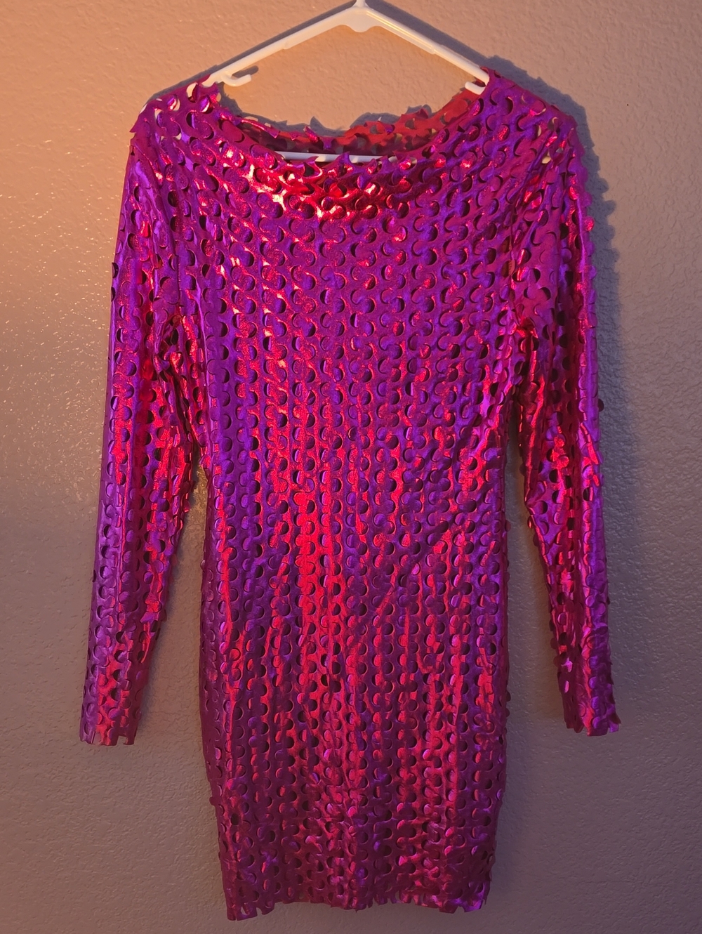 SHEIN Metallic Fuchsia Long Sleeve Sequin Bodycon Dress